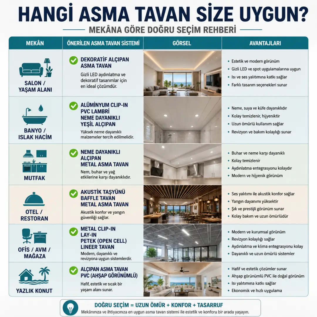 Salon banyo otel ve ofis için uygun asma tavan sistemleri