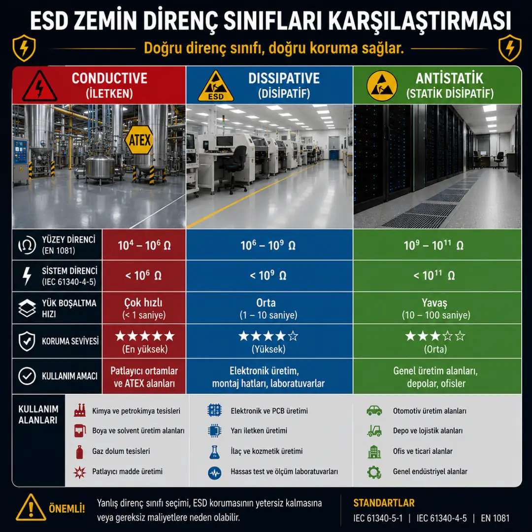 ESD epoksi direnç sınıfları ve ohm değerleri karşılaştırması