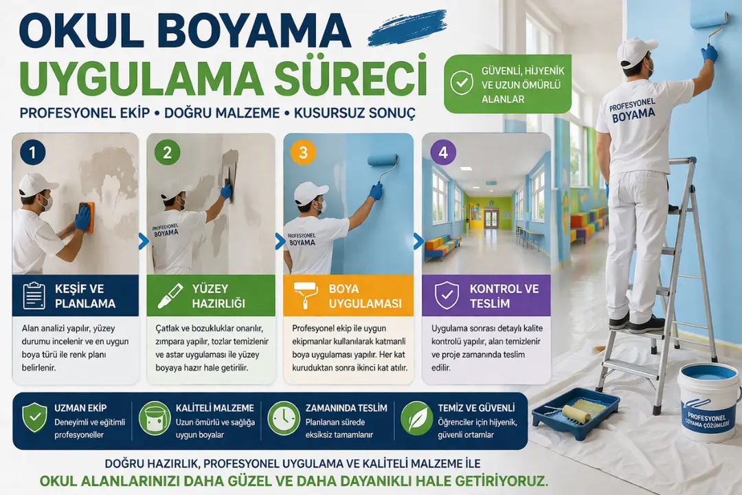 Okul boyama uygulama süreci yüzey hazırlığı ve boya işlemi aşamaları