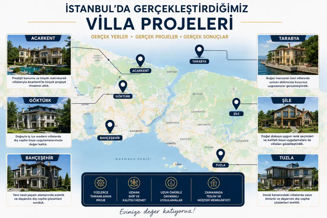 İstanbul bölgesinde uygulanan müstakil villa dış cephe boya projeleri harita görseli