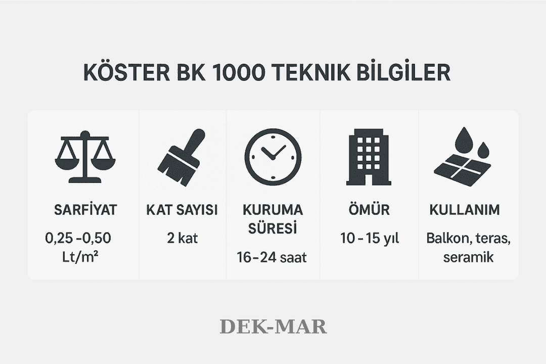 Köster BK 1000 teknik bilgiler: sarfiyat, kat sayısı, kuruma süresi ve kullanım alanları 