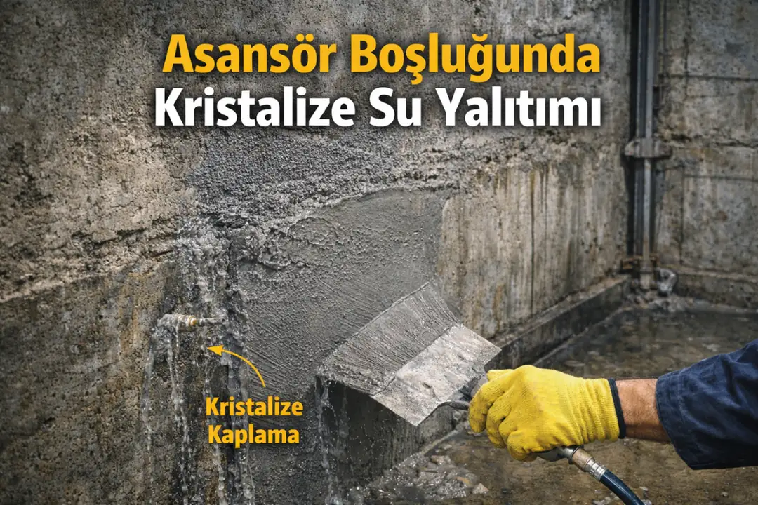 Kristalize su yalıtımı ile asansör boşluğu beton yüzey uygulaması&nbsp;