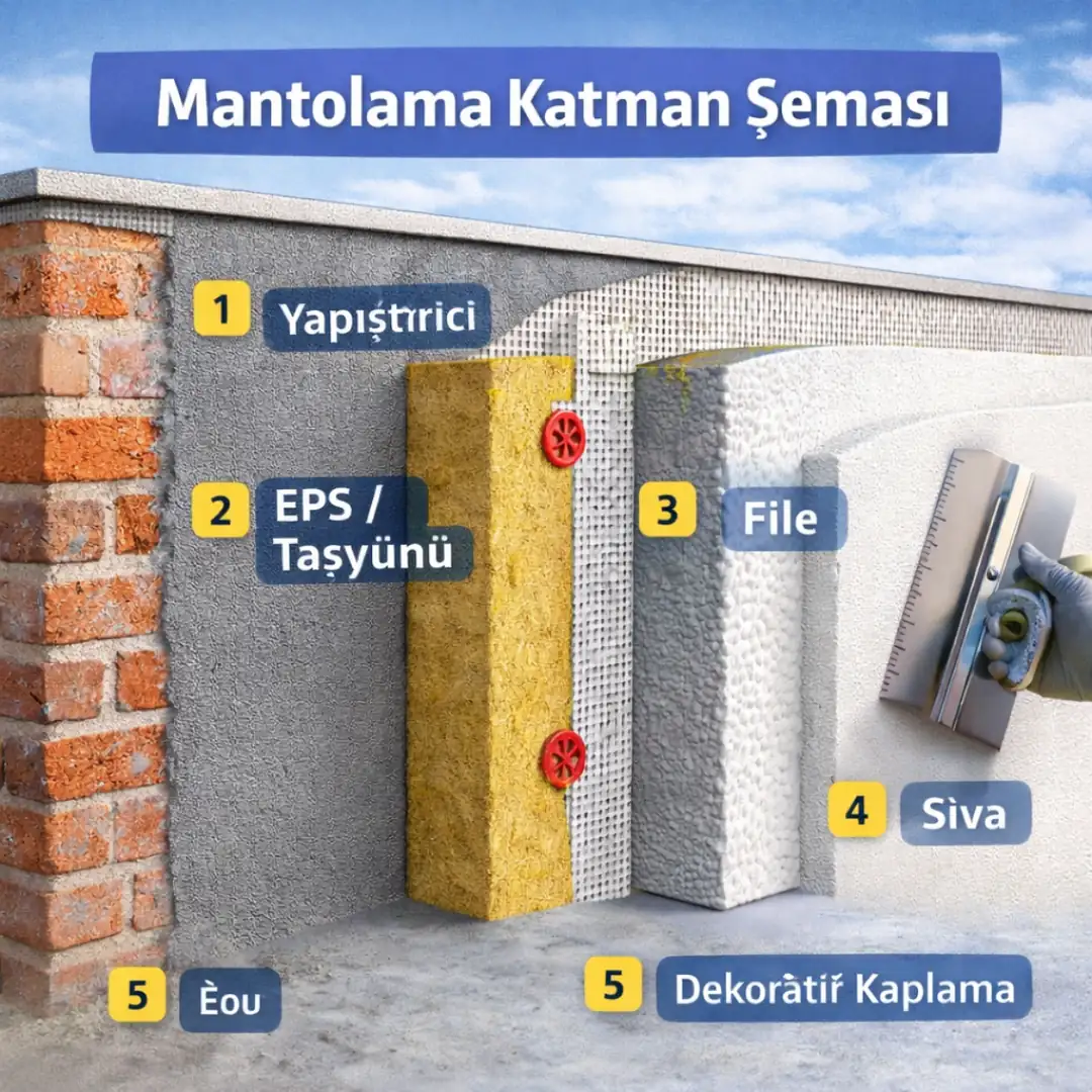 dış cephe mantolama katmanları eps file sıva dekoratif kaplama şeması&nbsp;