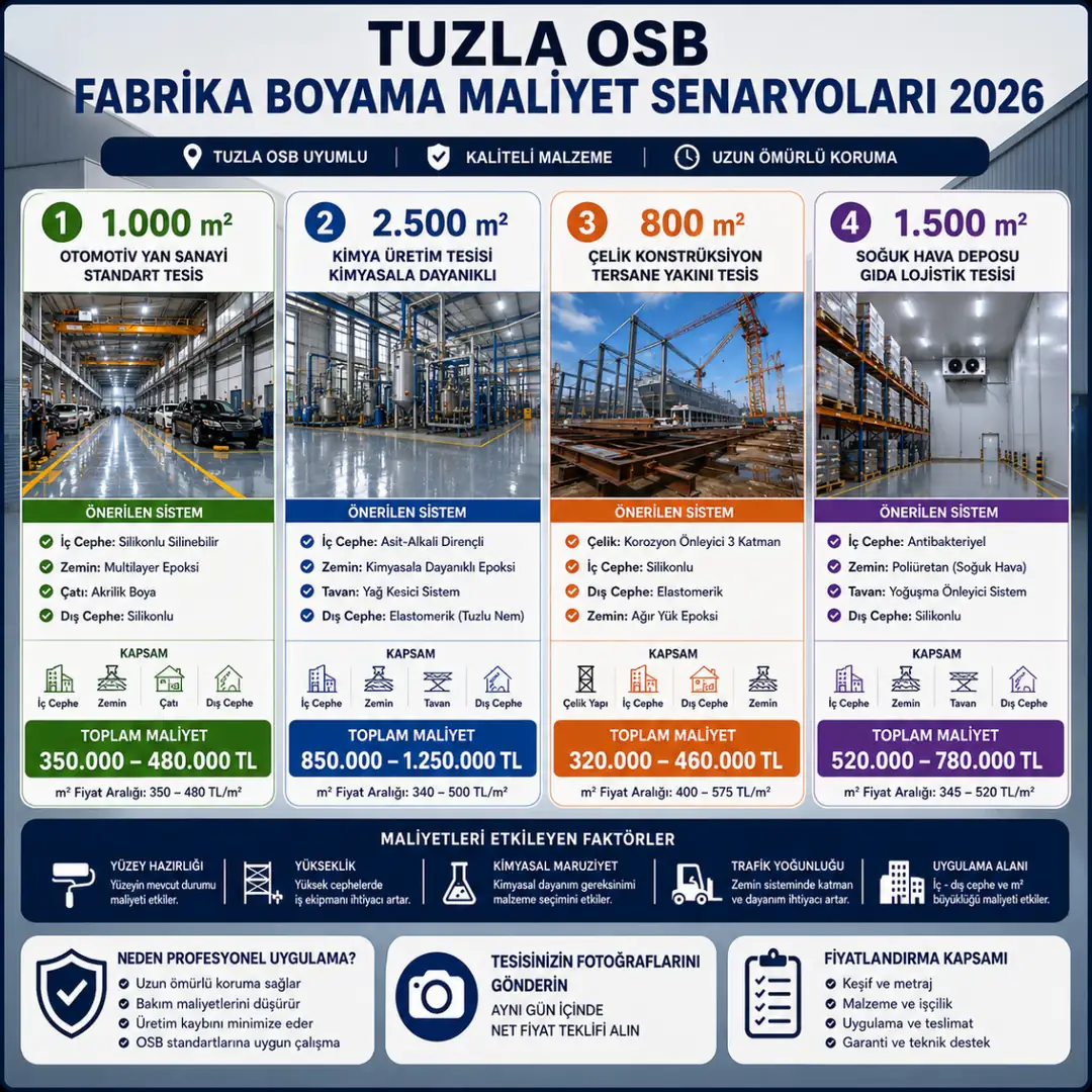 Tuzla OSB fabrika boyama maliyet senaryoları&nbsp;