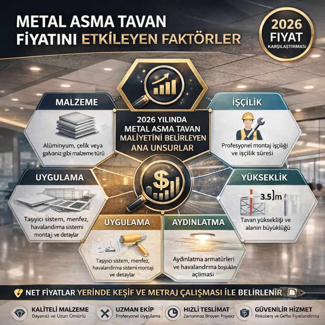Metal asma tavan fiyatlarını etkileyen faktörler, malzeme, işçilik ve uygulama detayları&nbsp;