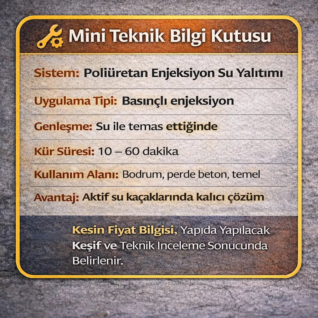 Poliüretan enjeksiyon su yalıtımı teknik bilgileri – basınçlı enjeksiyon, genleşme, kür süresi ve kullanım alanları&nbsp;