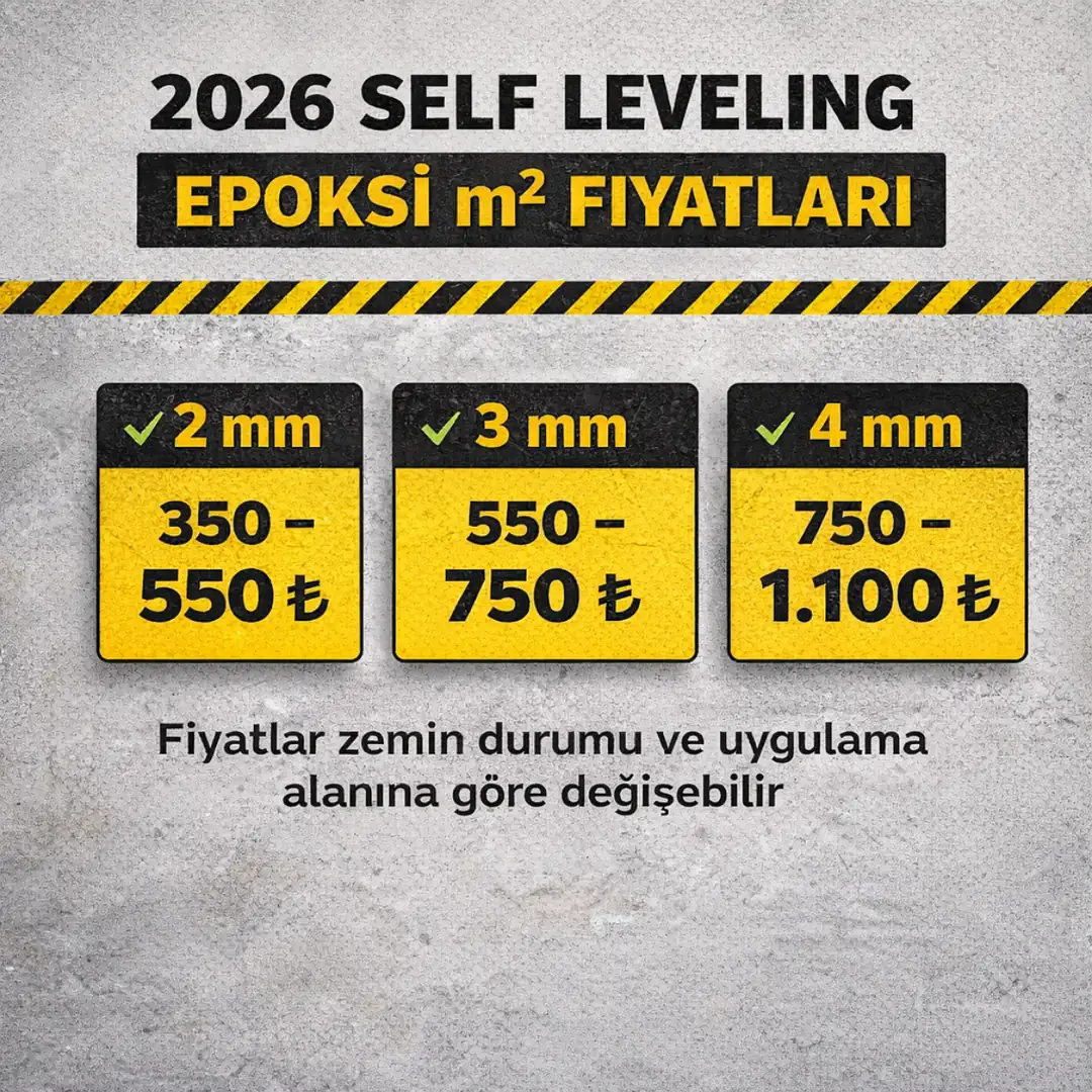 Self leveling epoksi m2 fiyatları 2026 güncel liste kalınlığa göre epoksi zemin kaplama maliyet tablosu&nbsp;