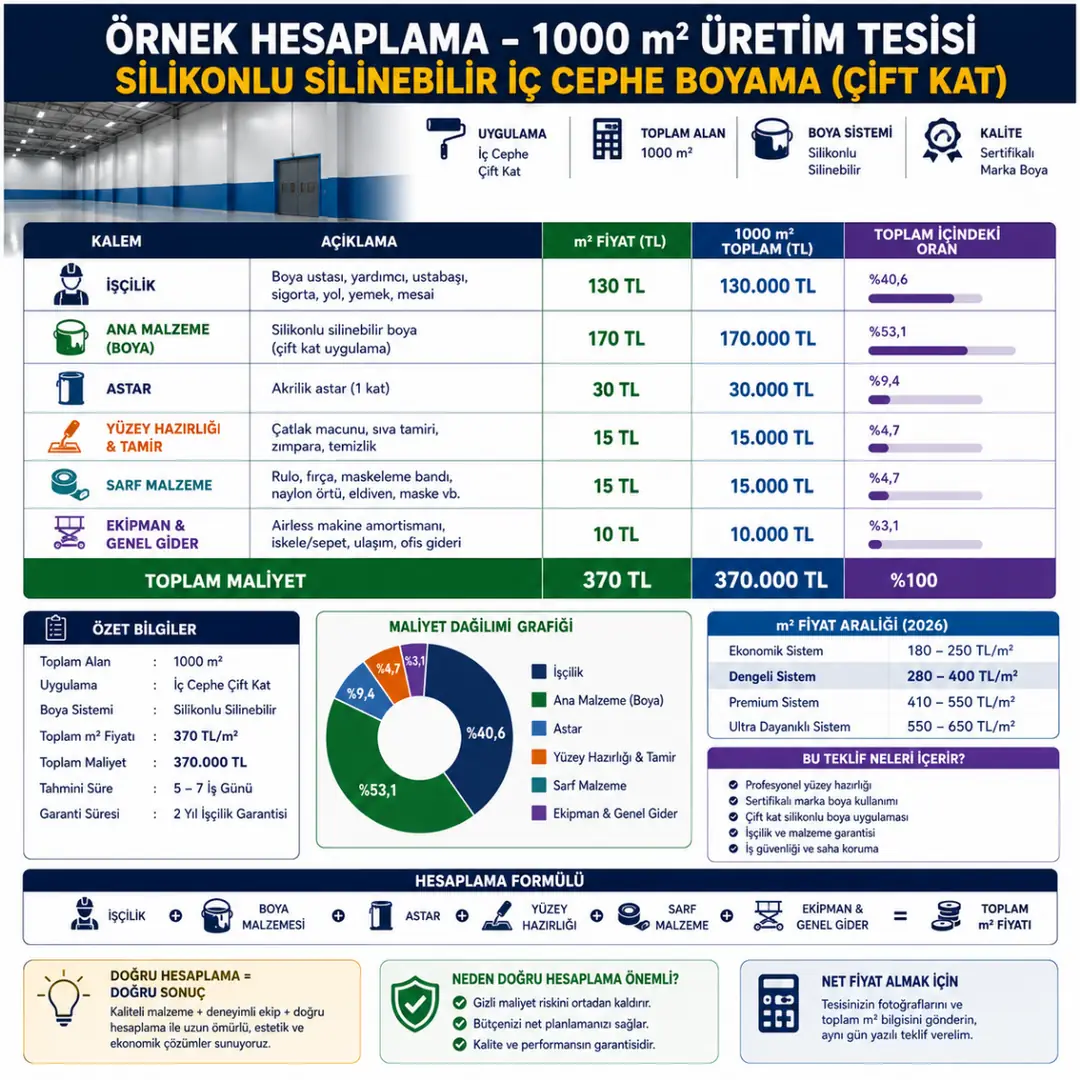 1000 m2 fabrika boyama maliyet hesaplama örneği işçilik boya astar ekipman toplam fiyat&nbsp;