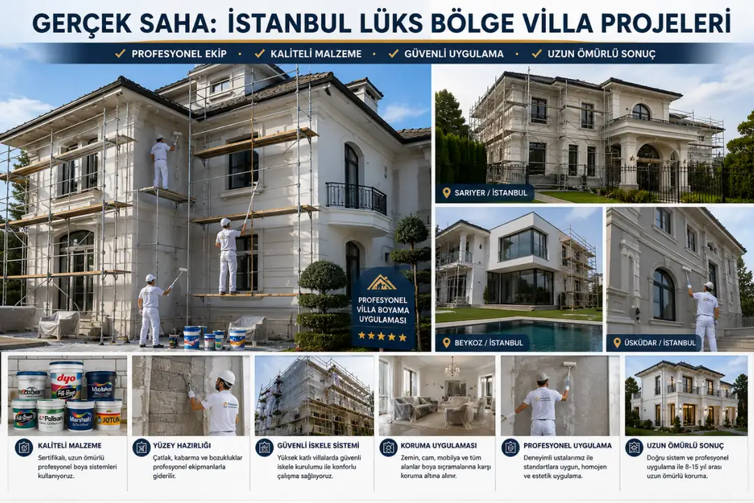 İstanbul lüks villa dış cephe boyama saha uygulaması profesyonel ekip çalışması&nbsp;