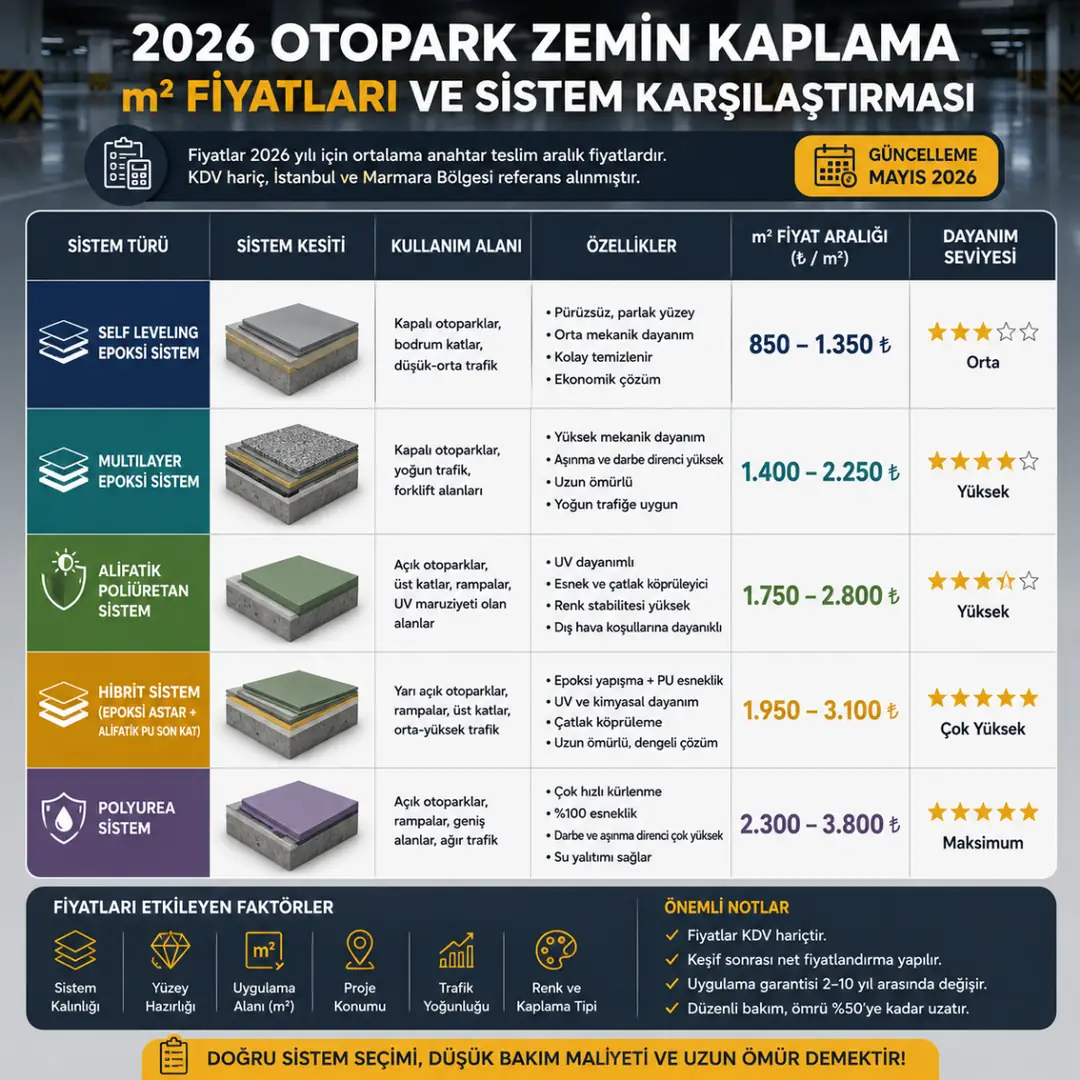 2026 otopark epoksi ve poliüretan zemin kaplama fiyatları&nbsp;