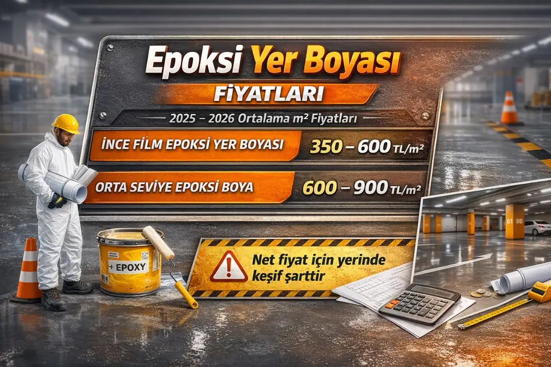 “Epoksi yer boyası fiyatları – ince film ve orta seviye epoksi boya m2 fiyat aralıklarını gösteren teknik tablo”&nbsp;
