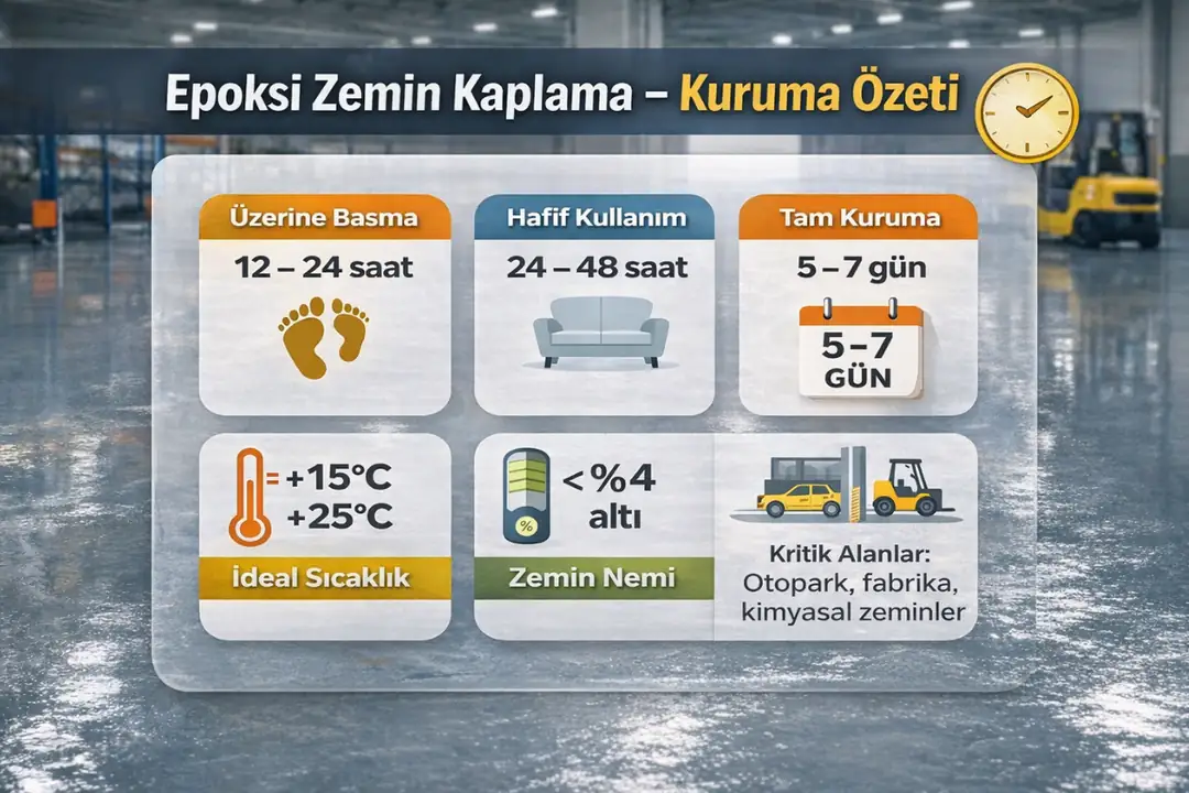 Epoksi zemin kaplama kuruma süresi teknik özet, basma süresi ve tam mukavemet bilgileri&nbsp;
