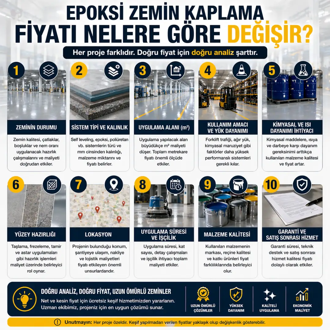 epoksi zemin fiyatları neden değişir uygulama alanı zemin hazırlığı malzeme kalitesi ve kullanım amacına göre maliyet farkı&nbsp;