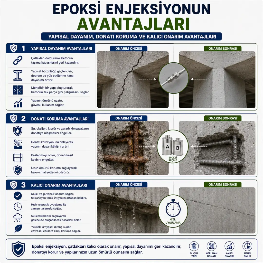 Epoksi enjeksiyonun yapısal dayanım donatı koruma ve kalıcı onarım avantajları&nbsp;
