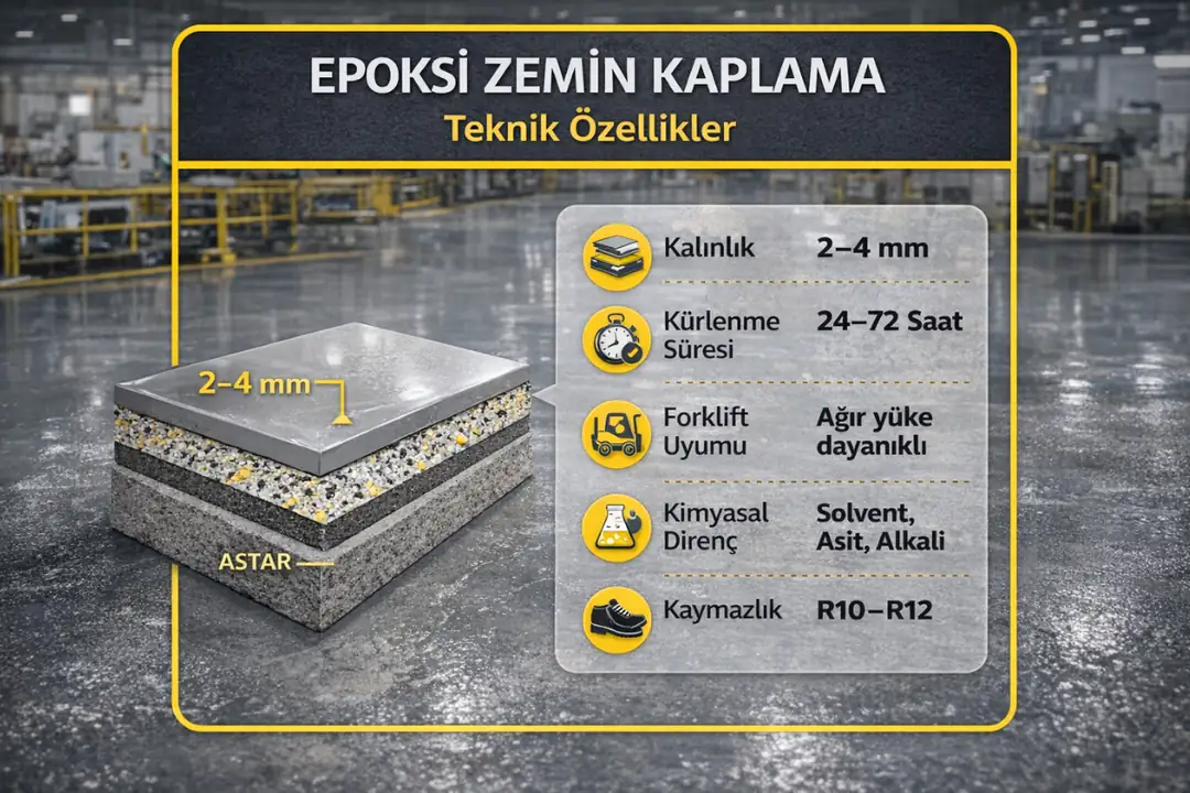 Çerkezköy sanayi tesisleri için epoksi zemin kaplama teknik özellikleri ve uygulama detayları&nbsp;