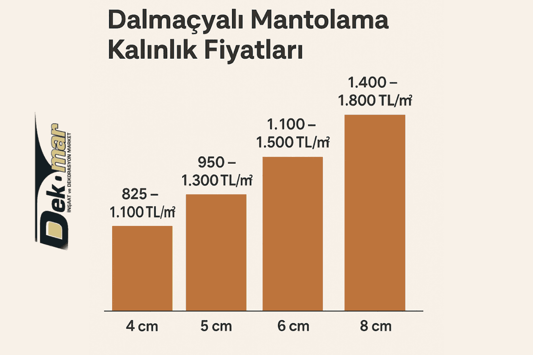 Dalmaçyalı mantolama kalınlığa göre fiyat karşılaştırması (4–8 cm). 