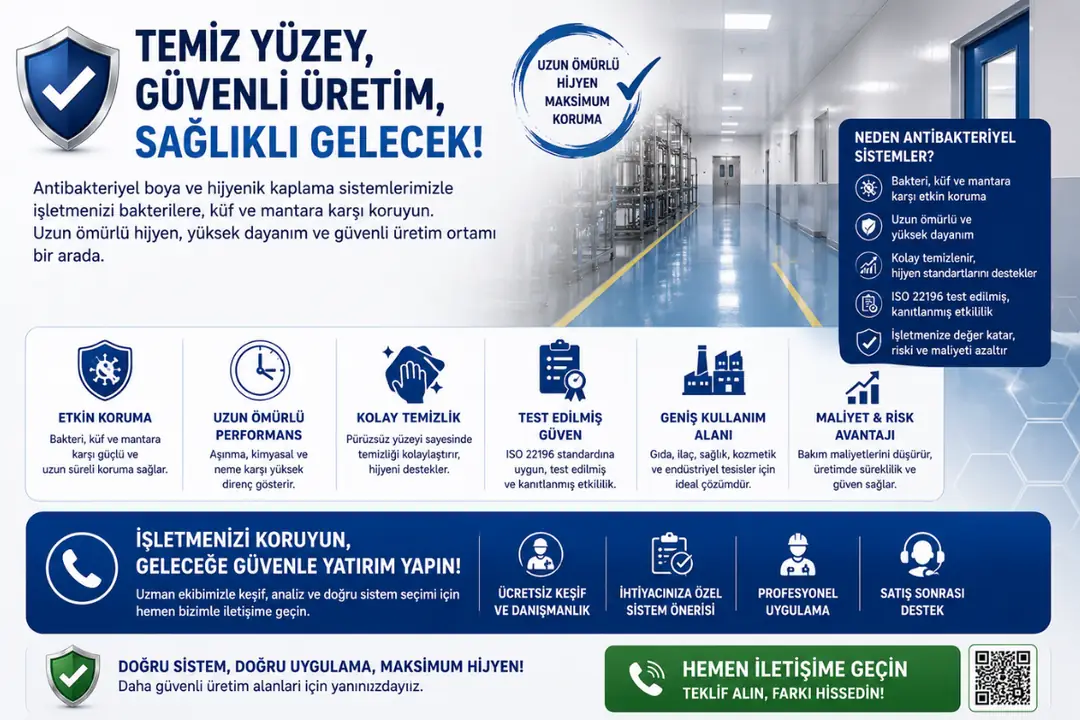 Hijyenik üretim alanı için profesyonel antibakteriyel boya ve kaplama uygulaması&nbsp;
