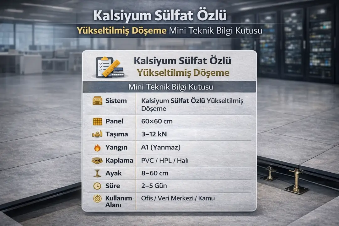 Kalsiyum sülfat özlü yükseltilmiş döşeme mini teknik bilgi kutusu 2026
