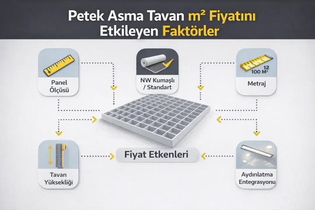 Petek asma tavan m2 fiyatını etkileyen faktörler&nbsp;