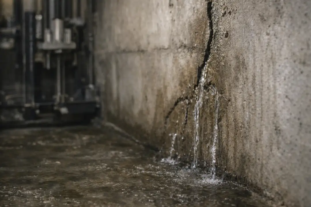 Asansör kuyusunda beton çatlaklarından oluşan yer altı suyu sızıntısı problemi