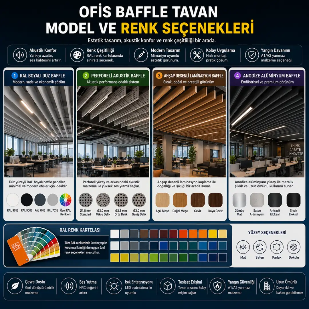 Ofis baffle tavan renk ve model seçenekleri modern ofis örnekleri&nbsp;