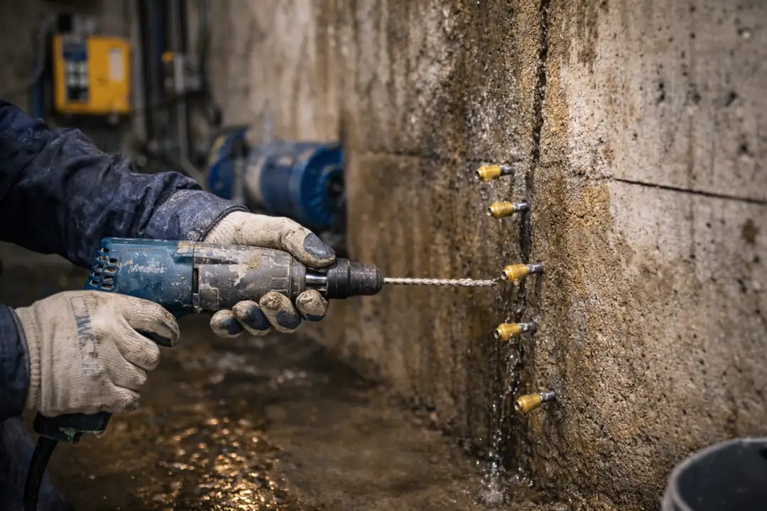 Asansör kuyusunda poliüretan enjeksiyon öncesi paker yerleştirme işlemi