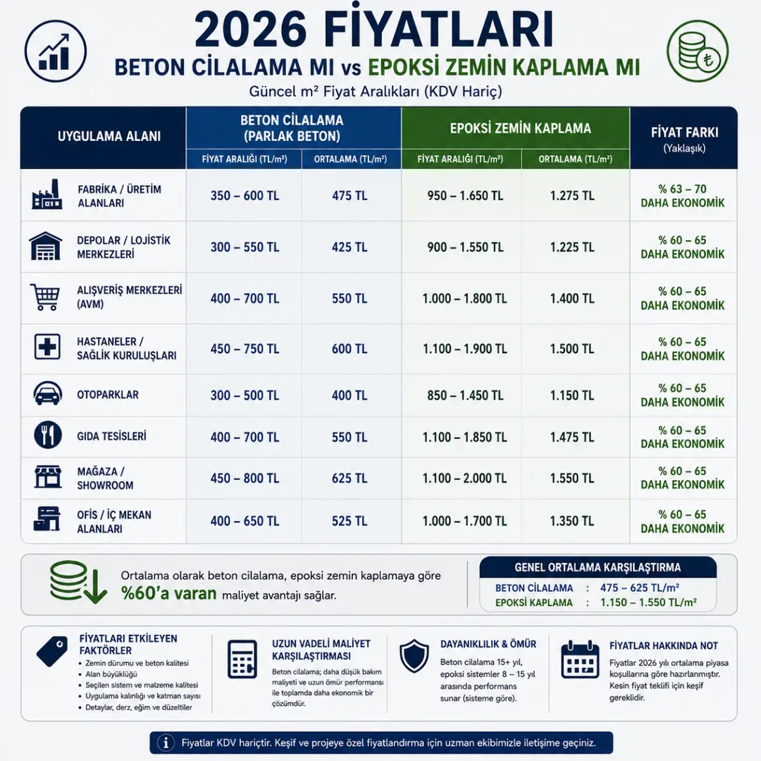 2026 beton cilalama ve epoksi fiyat karşılaştırması&nbsp;