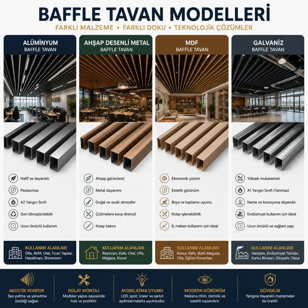 Farklı malzemelerden üretilmiş baffle tavan modellerinin karşılaştırılması