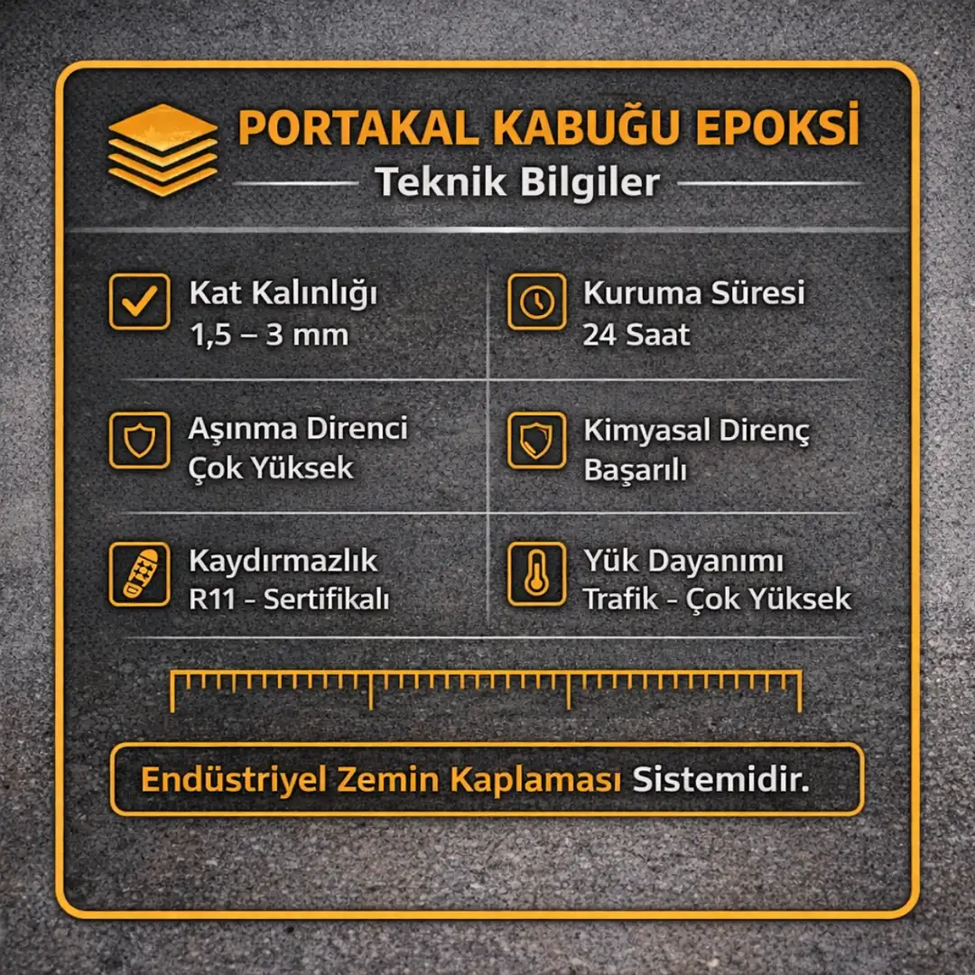 Portakal kabuğu epoksi teknik özellikler bilgi kutusu