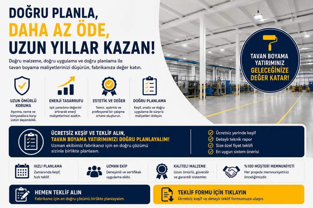Modern fabrikada tamamlanmış profesyonel tavan boyama uygulaması&nbsp;