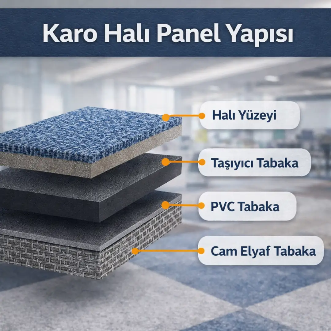 karo halı panel katman yapısı teknik şema&nbsp;