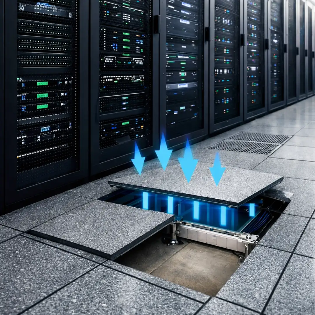 Veri merkezlerinde kullanılan raised floor sistemi ve soğutma hava sirkülasyonu altyapısı&nbsp;