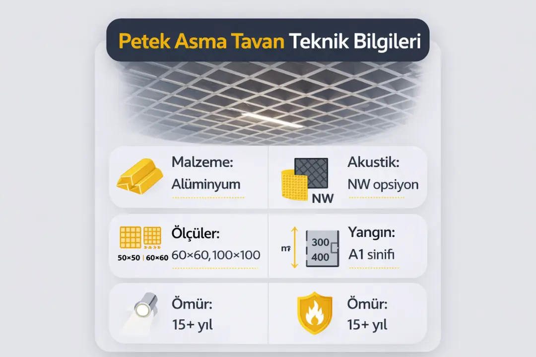 Petek asma tavan teknik özellikleri ve sistem yapısı