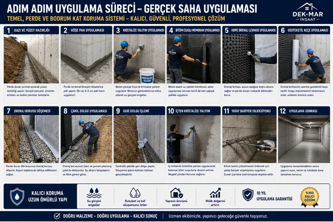 Bodrum perde duvarında profesyonel rutubet yalıtımı yapan ekip