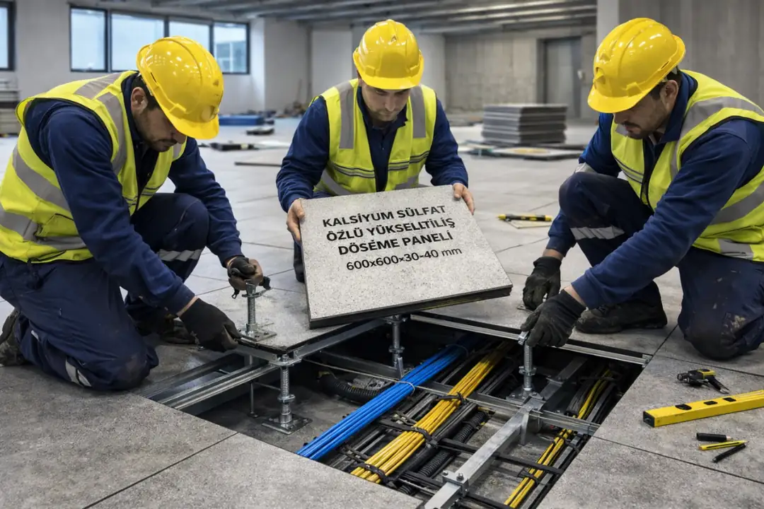 Yükseltilmiş döşeme uygulama süreci saha montajı ve panel yerleşimi