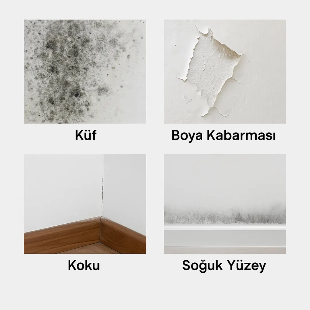 Duvar rutubeti belirtileri: boya kabarması, küf, kötü koku ve nemli yüzey örnekleri – Dek-Mar İnşaat.