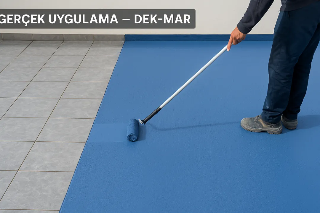 “Teras fayans üzeri su yalıtımı uygulaması – rulo ile sürülen tam elastik sistem – Dek-Mar” 