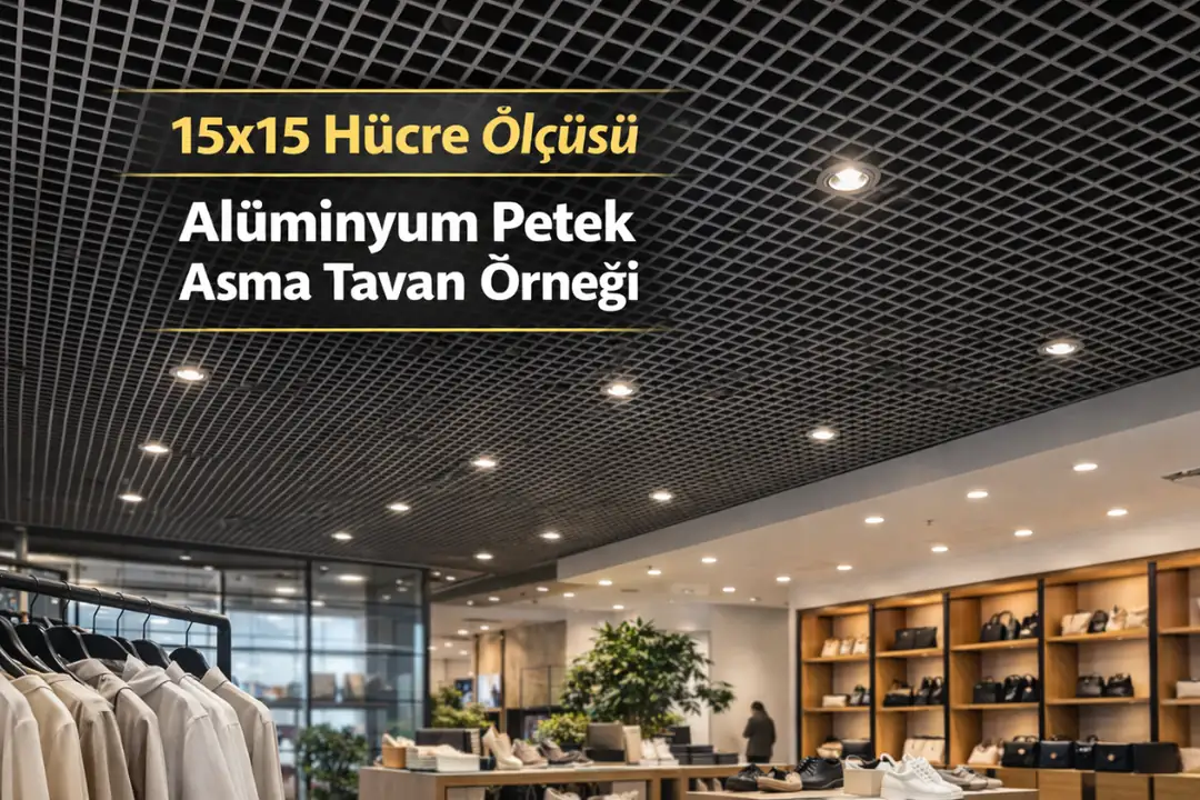 15x15 hücreli alüminyum petek asma tavan mağaza uygulaması