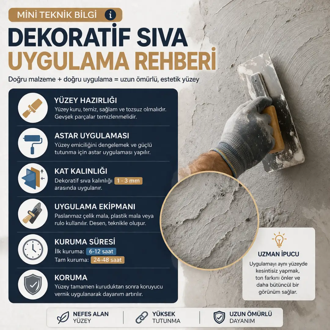 Dekoratif iç cephe sıva teknik uygulama bilgileri kat kalınlığı astar