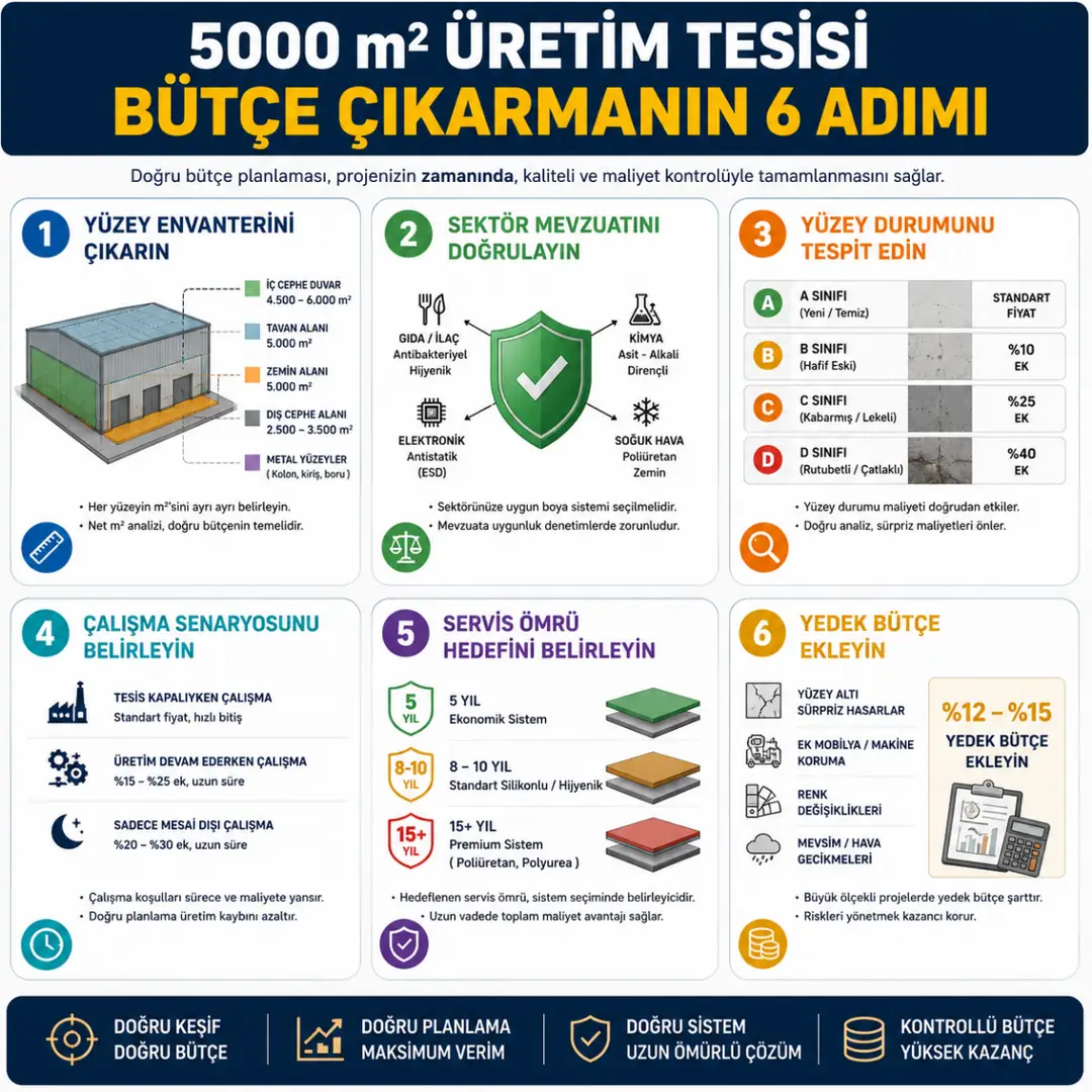 5000 m2 üretim tesisi boyama bütçesi çıkarma aşamaları profesyonel keşif süreci&nbsp;