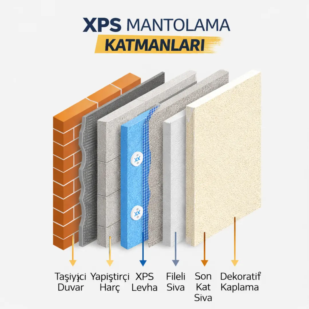 xps mantolama katman şeması dış cephe ısı yalıtımı katmanları&nbsp;