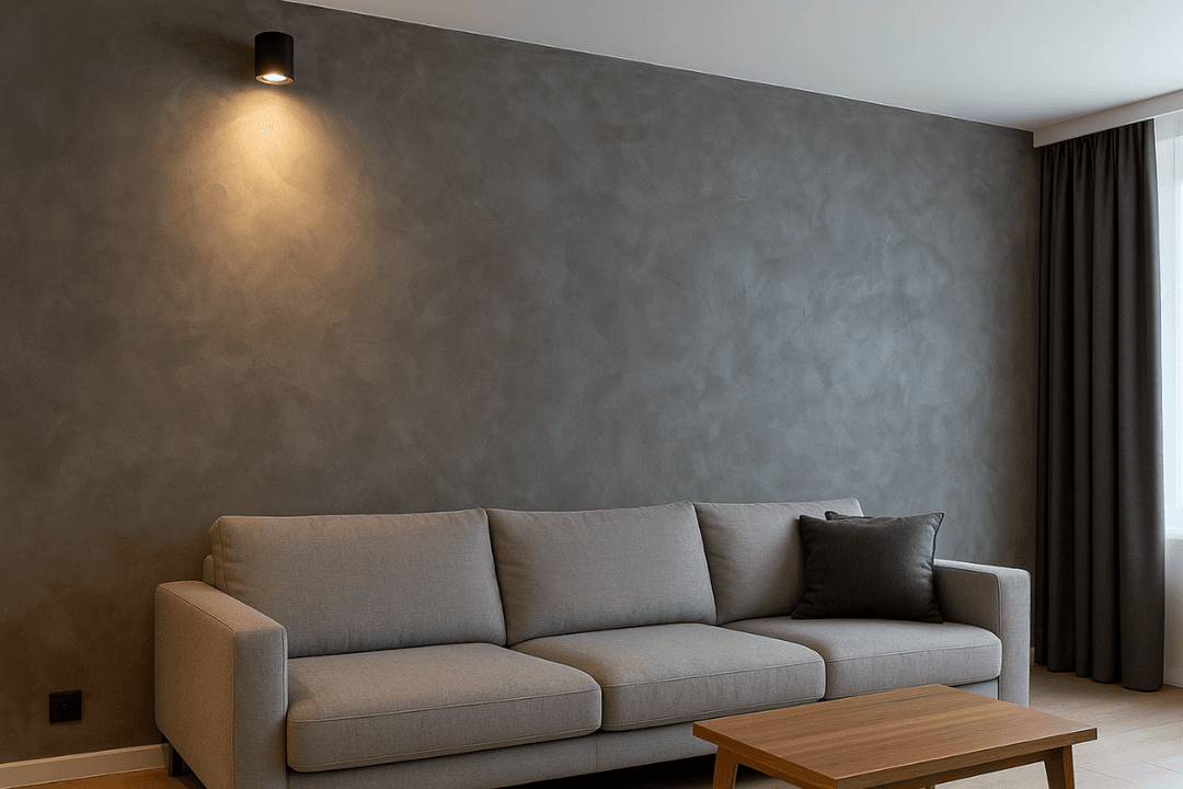 Dekoratif İtalyan boya uygulaması – modern salon duvarı. 