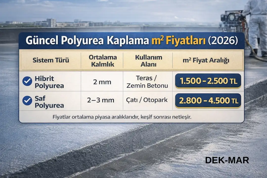 Polyurea kaplama m2 fiyatları 2026 güncel tablo ve sistem karşılaştırması&nbsp;