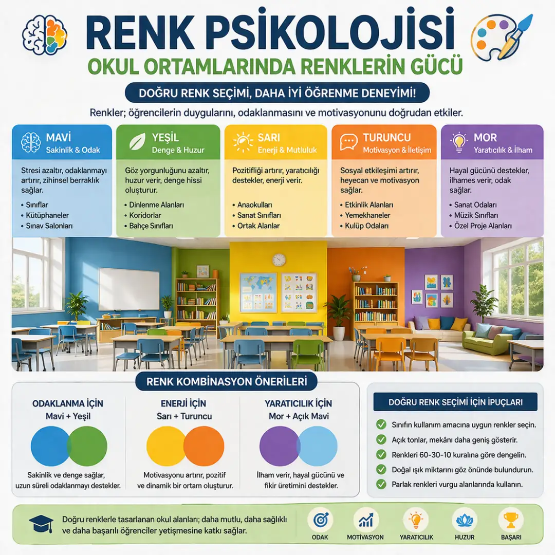 Okul renk seçimlerinin öğrenci psikolojisi ve odaklanma üzerindeki etkisi