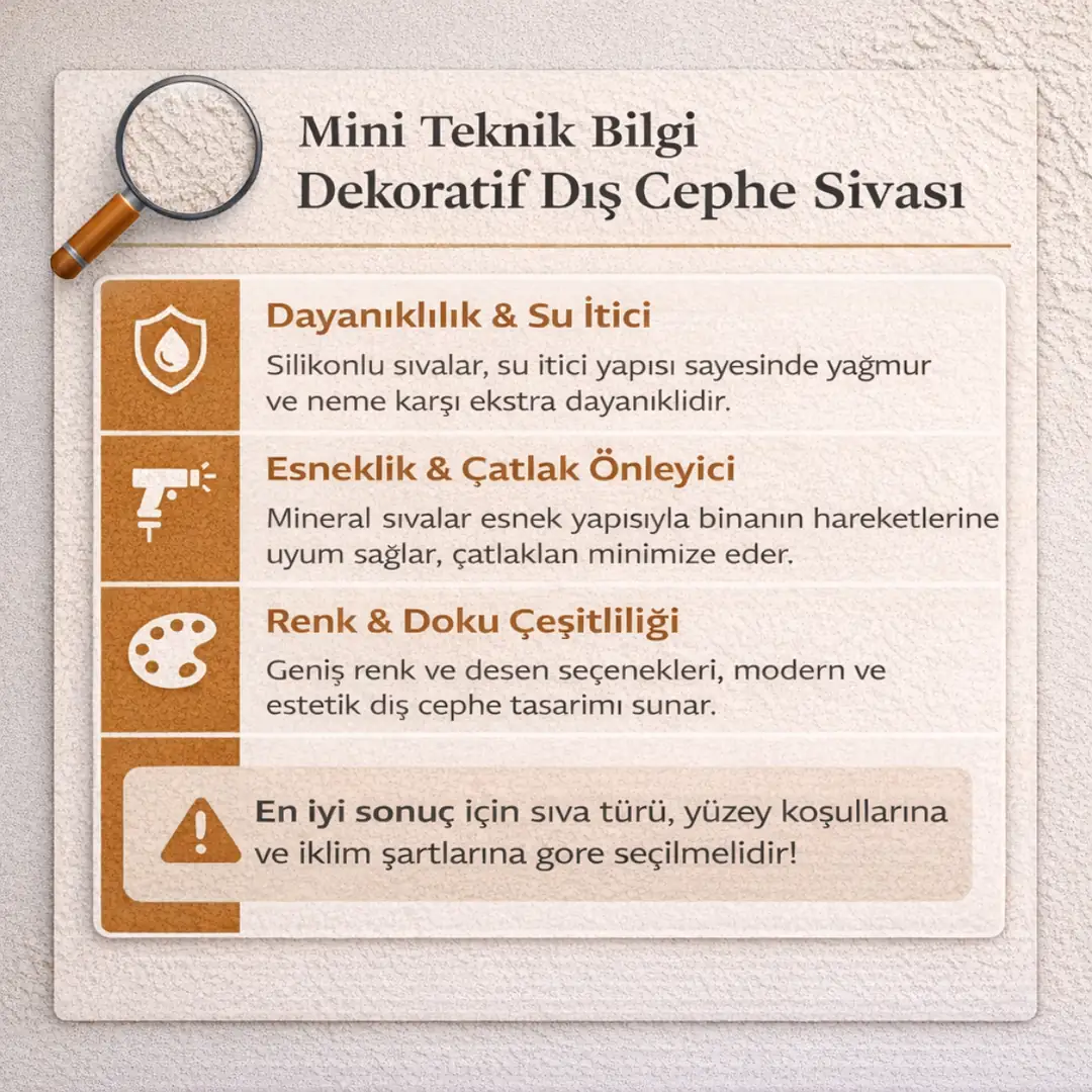 Dekoratif dış cephe sıvası teknik bilgileri – dayanıklılık, su iticilik, esneklik ve doku özellikleri&nbsp;