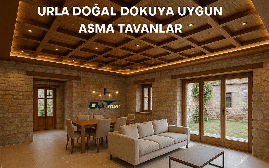  Urla’da taş evlere özel doğal dokuya uyumlu ahşap ve alçıpan asma tavan sistemleri uygulama örneği – 2025 Dek-Mar İnşaat.