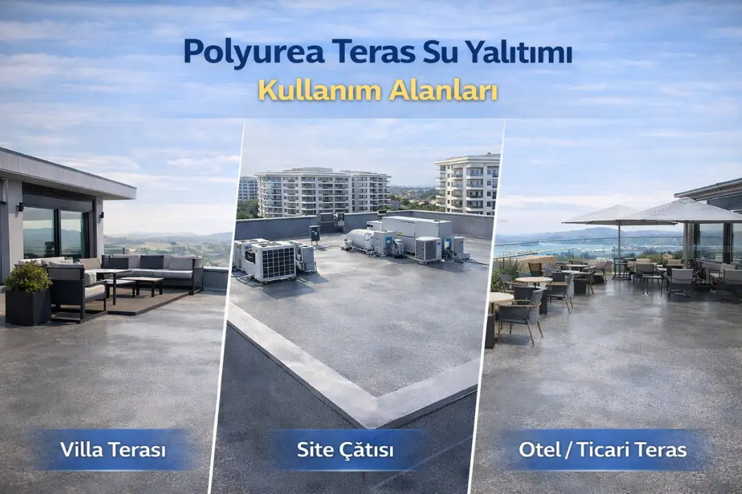 Polyurea teras su yalıtımı yapılan villa, site ve ticari yapı örnekleri&nbsp;