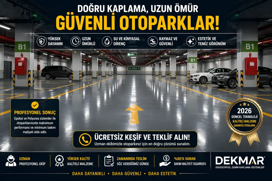 Epoksi zemin kaplama tamamlanmış modern otopark projesi çizgili düzenli park alanı&nbsp;
