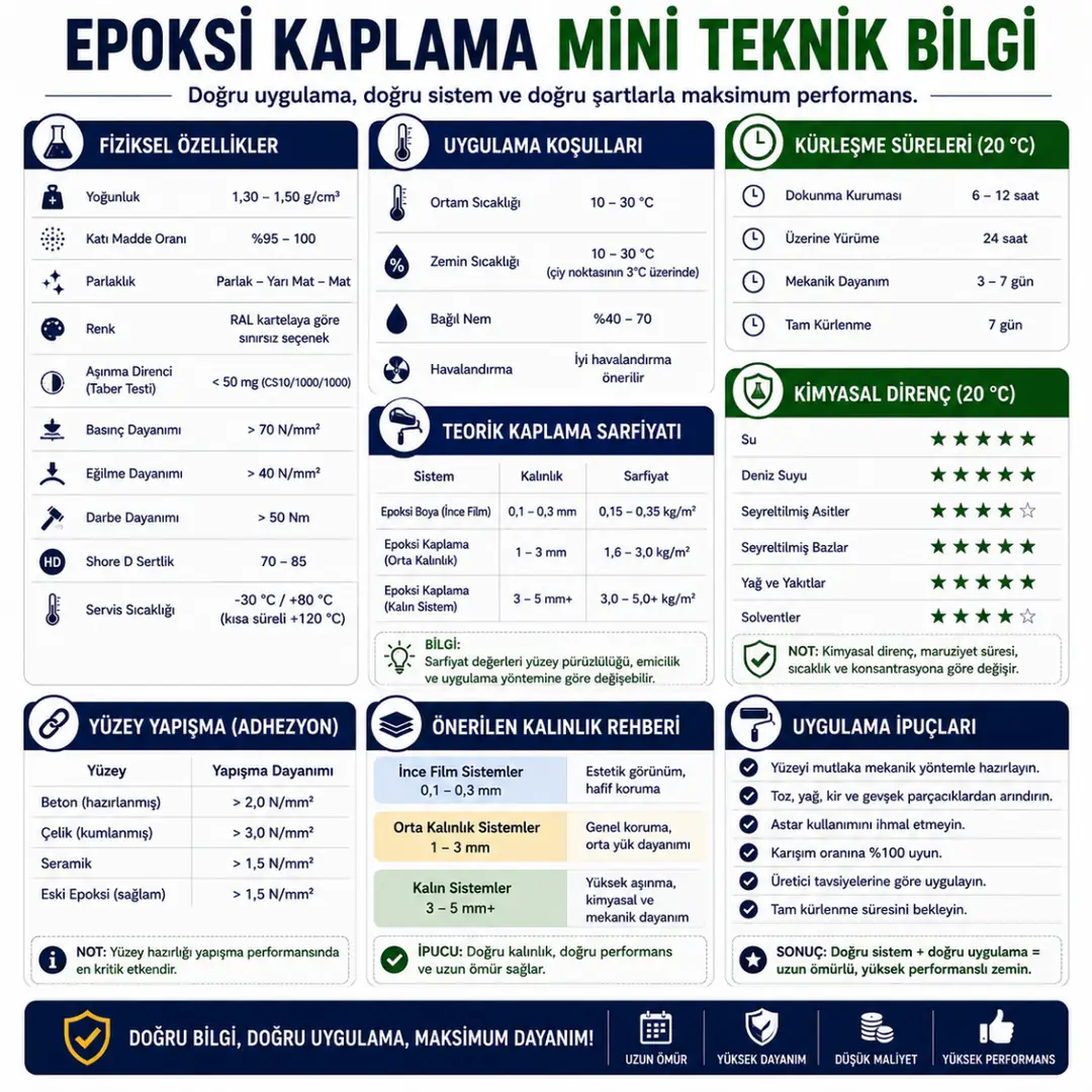 Epoksi kaplama teknik özellikleri özeti