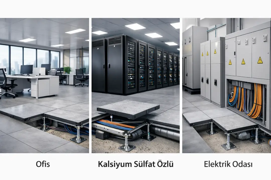 Ofis, veri merkezi ve elektrik odalarında kullanılan yükseltilmiş döşeme sistemleri